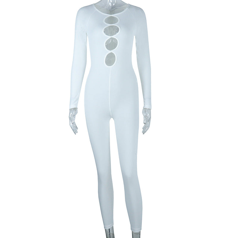 Tight Jumpsuit Solid Color Pullover Long Sleeve One-piece Trousers