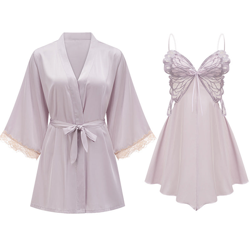 Sexy Lingerie Womens Pure & Alluring Butterfly Lace Slip Dress Two-Piece Set