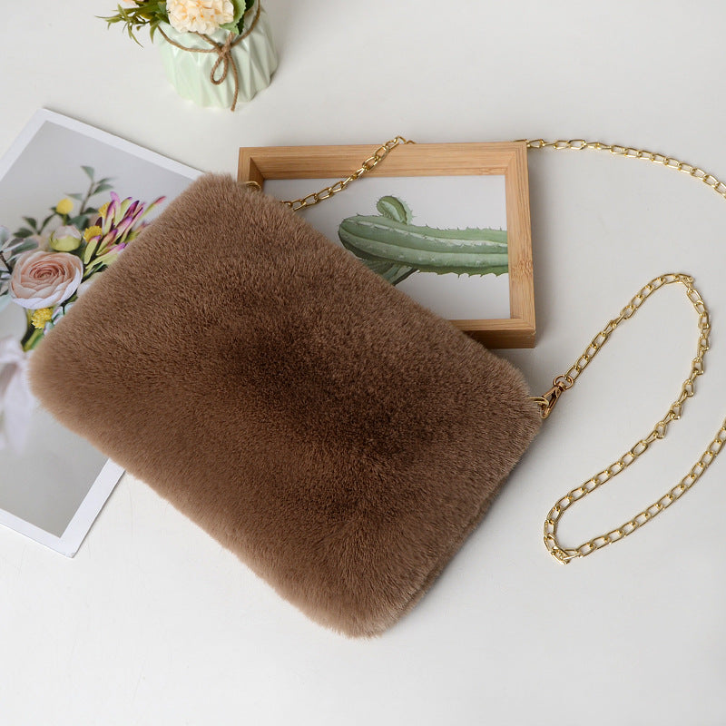 Women's Plush Briefcase Square Chain File Bag