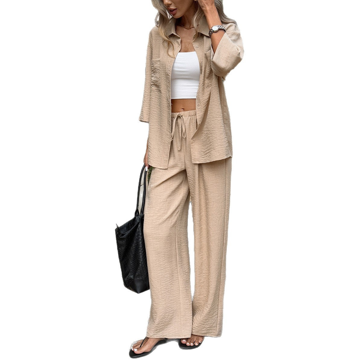 Womens Casual Elegant Loose-fitting Long-sleeve Set