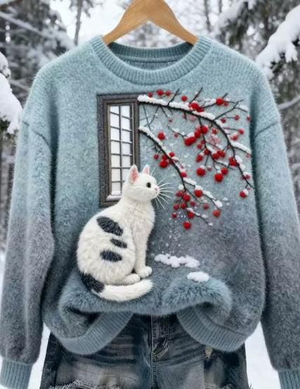 Digital-print Christmas Womens Crew-neck Sweatshirt For Fallwinter