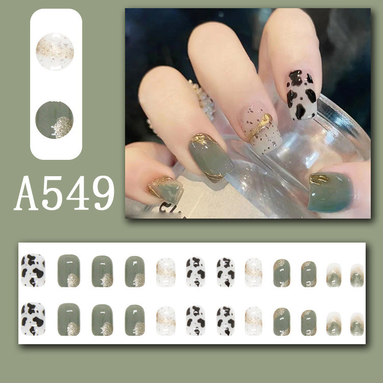Green Ice Transparent Cows Pattern Removable Fake Nail Tip