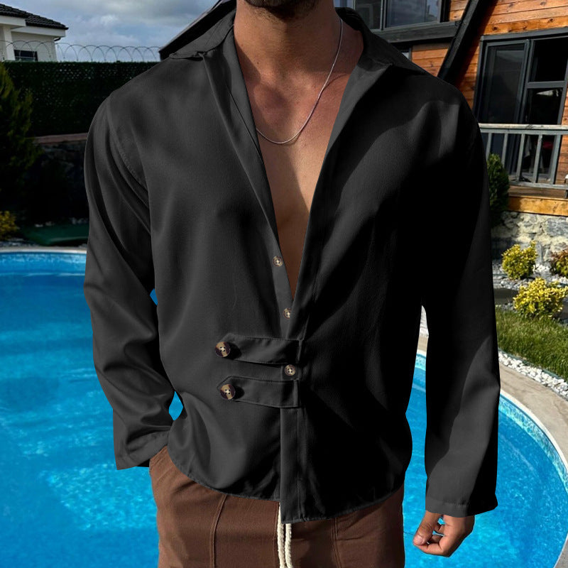 Loose Cardigan Lapel Button Long Sleeve Shirt