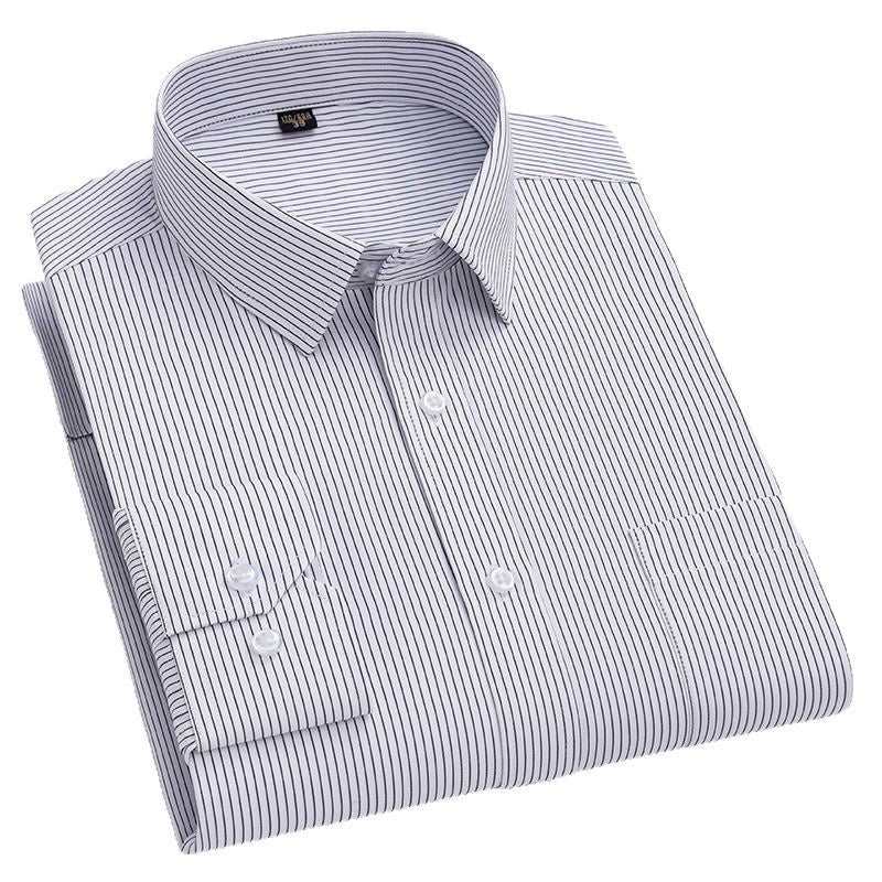 Mens Spring Blue-Striped Long-Sleeve Work Shirt
