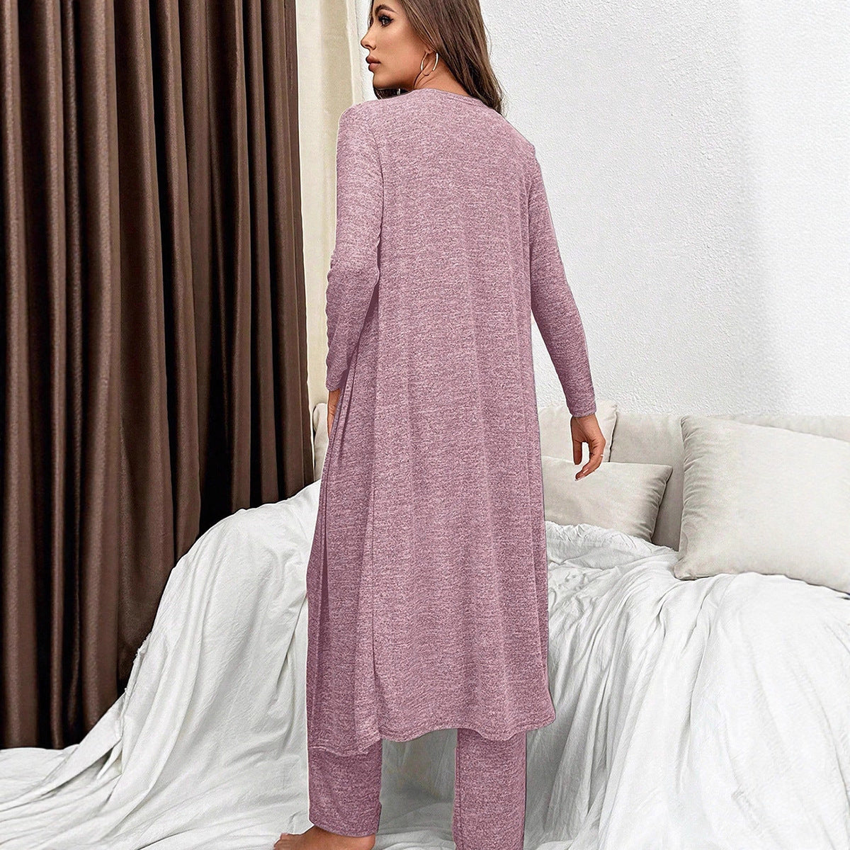 Womens Relaxed-fit Loose-fitting Solid-color Three-piece Set