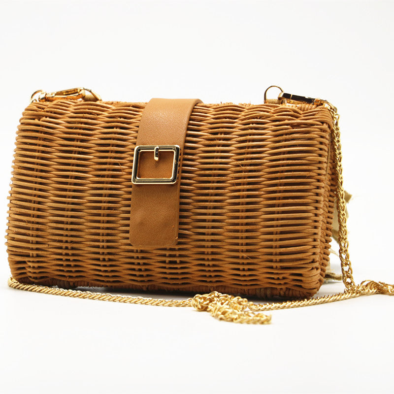 New Rattan Straw Woven Bag Green Camel Woven Female Bag