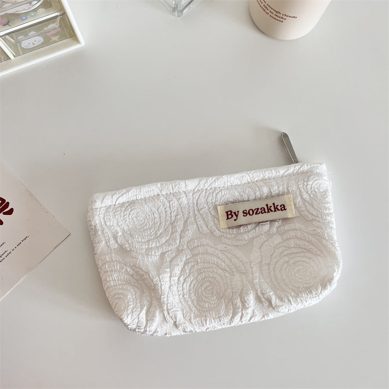 French Relief Flower Makeup Simple Portable Handbag Casual Mobile Phone Handheld Bag