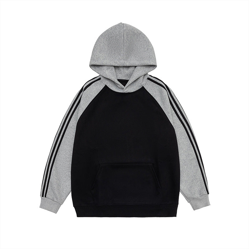 Herre- og dame-stribet kontrastfarve syet raglan-top