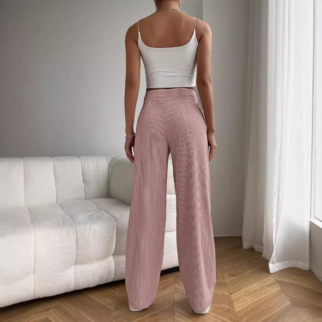 High Waist Loose Wide Legs All-matching Corduroy Casual Straight Pants