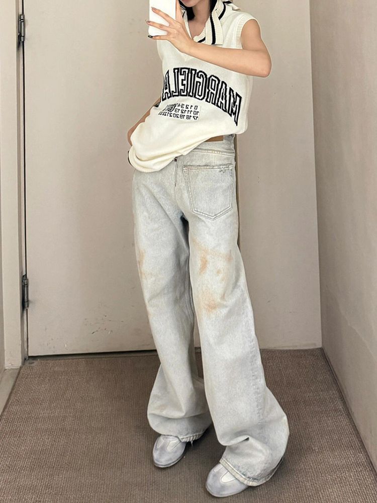 Amerikanske Retro Plus Size Jeans med Syninger til Kvinder