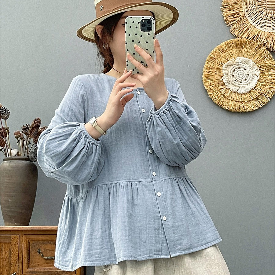 Women's Loose Double-layer Cotton Yarn Top Round Neck