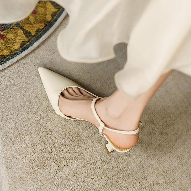 Women's Leather Buckle Stiletto Pointed Toe Sandals