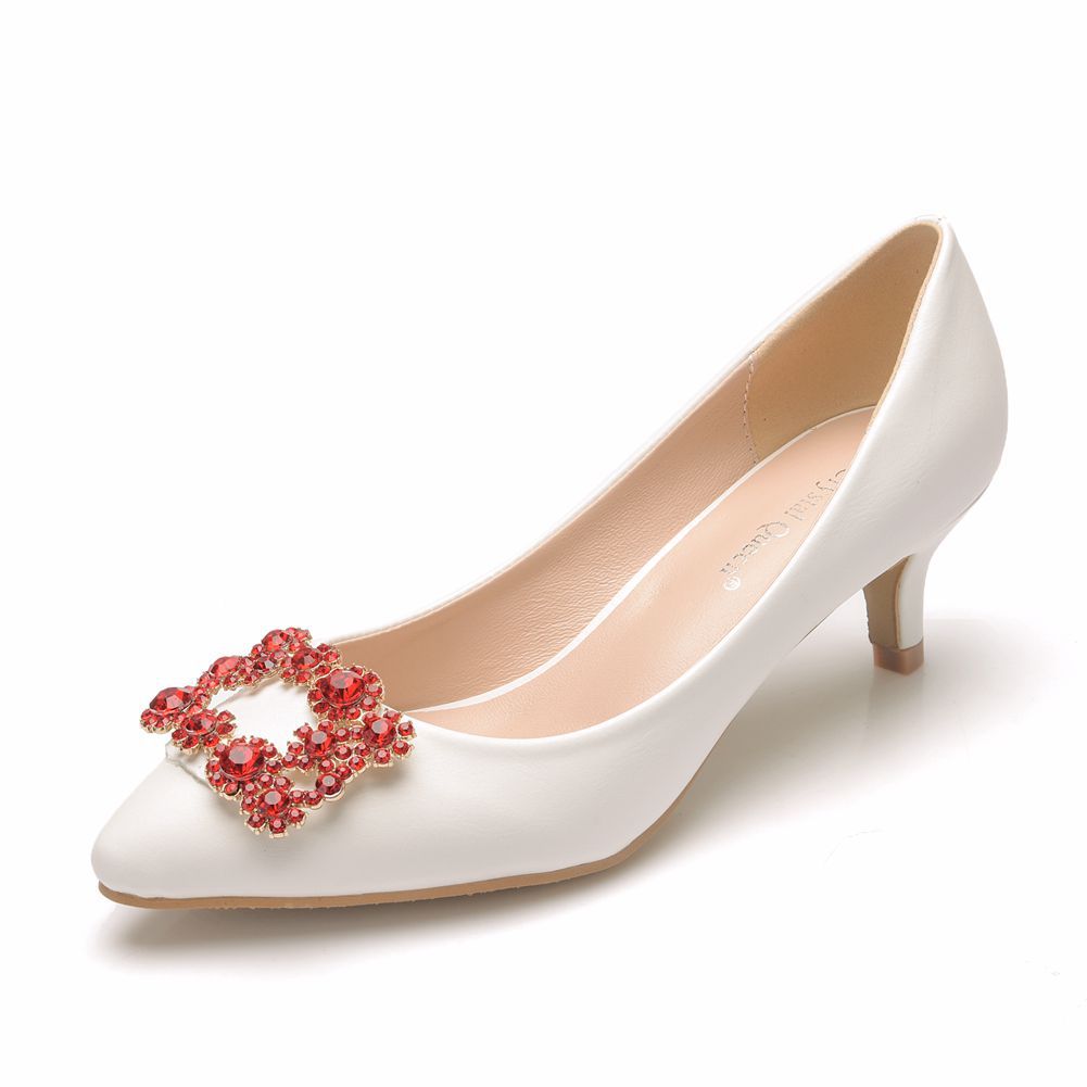 5cm Pointed Toe Shoes, Small Heel Mid-Heeled Shoes, Square Buckle Rhinestone Pointed Toe Shoes