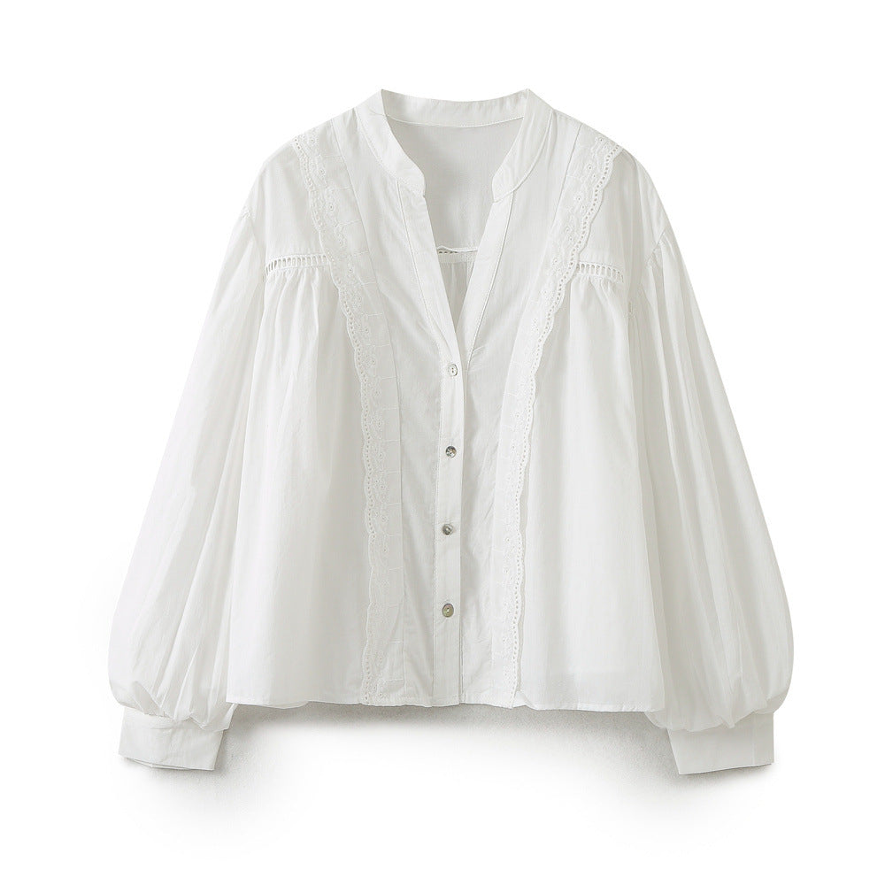 New Temperament V-neck Long Sleeve Satin Tie-dyed Pleated Irregular Shirt Women