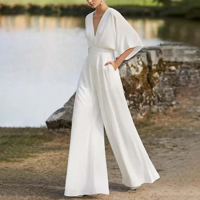 Womens Solid-Color Avant-Garde New Chinese Jumpsuit