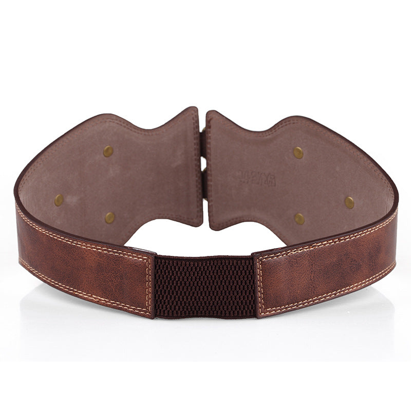 Women's Double Pin Buckle Head Elastic Wide Belt