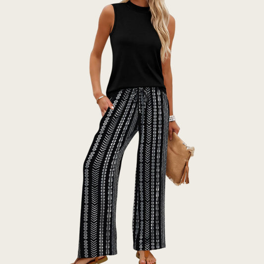 European And American-style Slim-fit Printed Casual Set