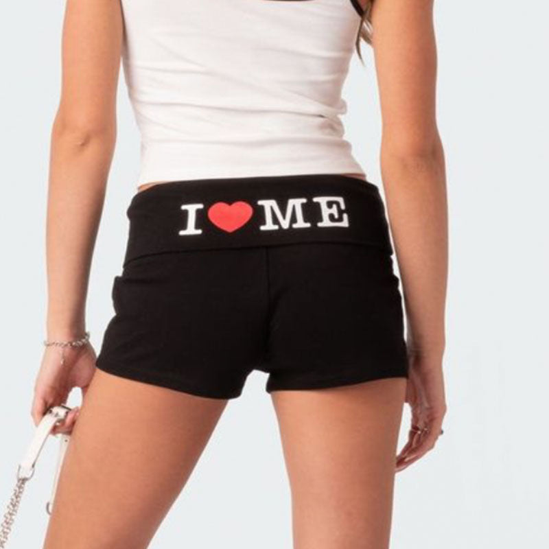 Women's Skinny Letter Print Pattern Casual Shorts