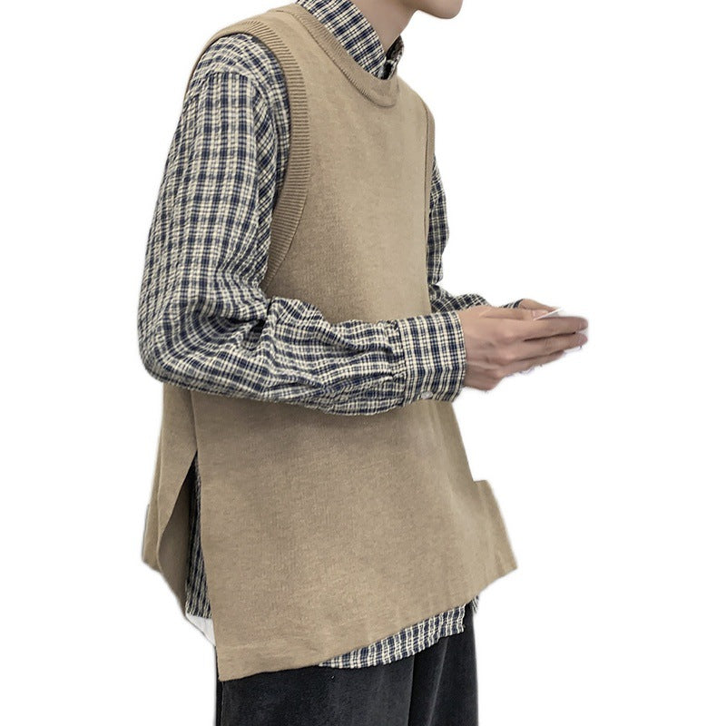 Langærmet sweater til mænd med slids og ærmeløs vest