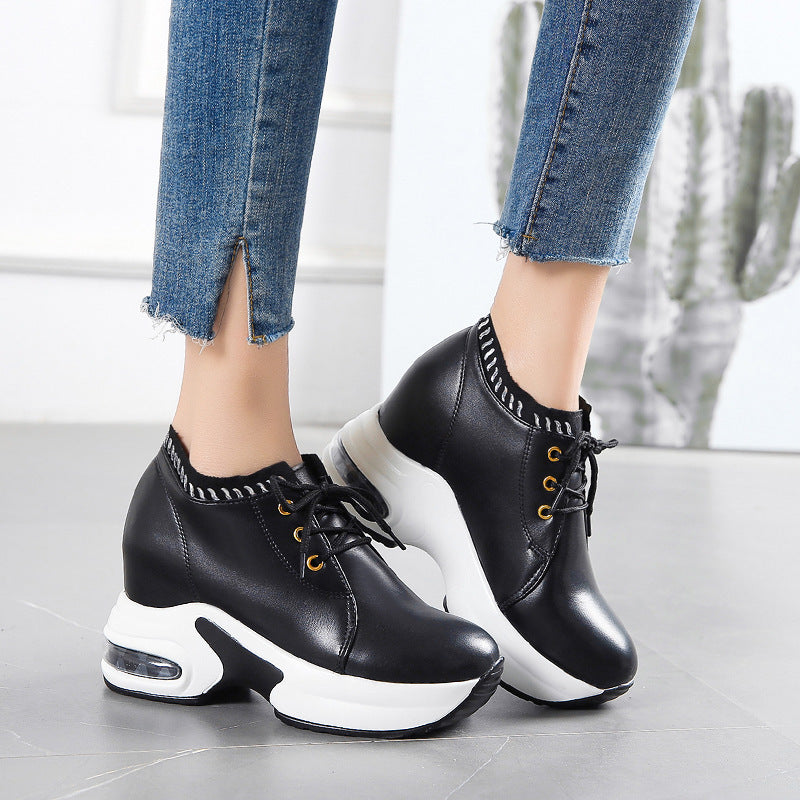 Inner-increasing Women's Thick-soled And Thin Leather Sneakers