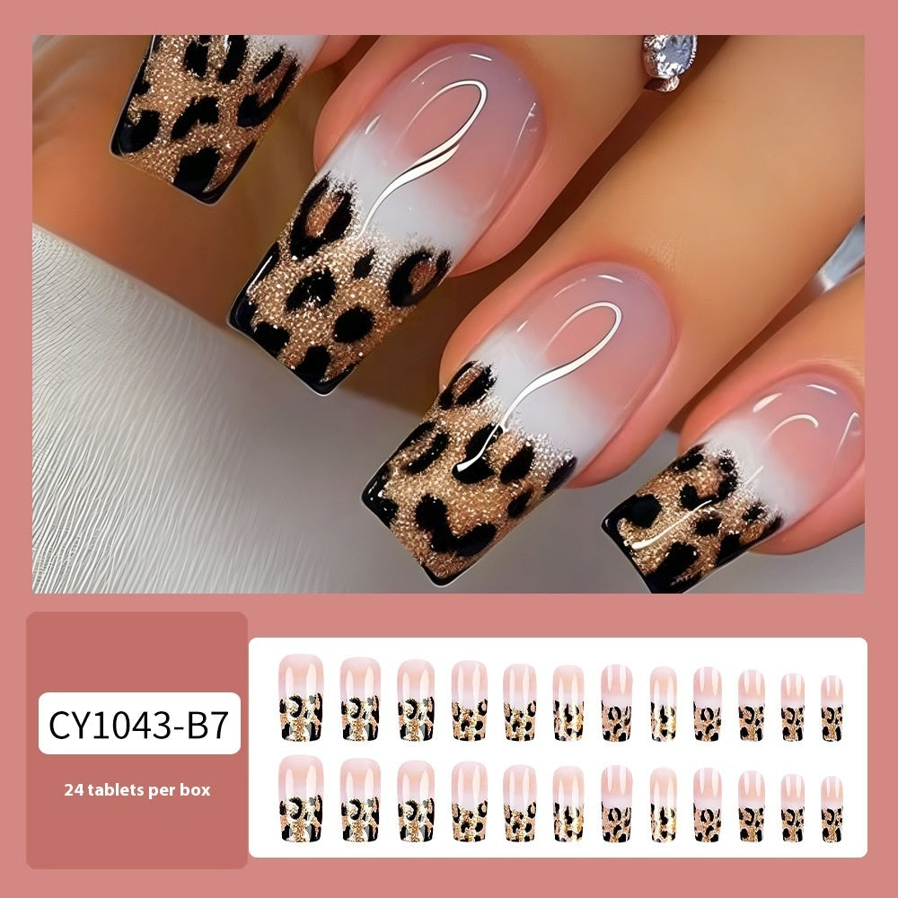 Blue Edge French Gradient Contrast Leopard Print Nail Tips