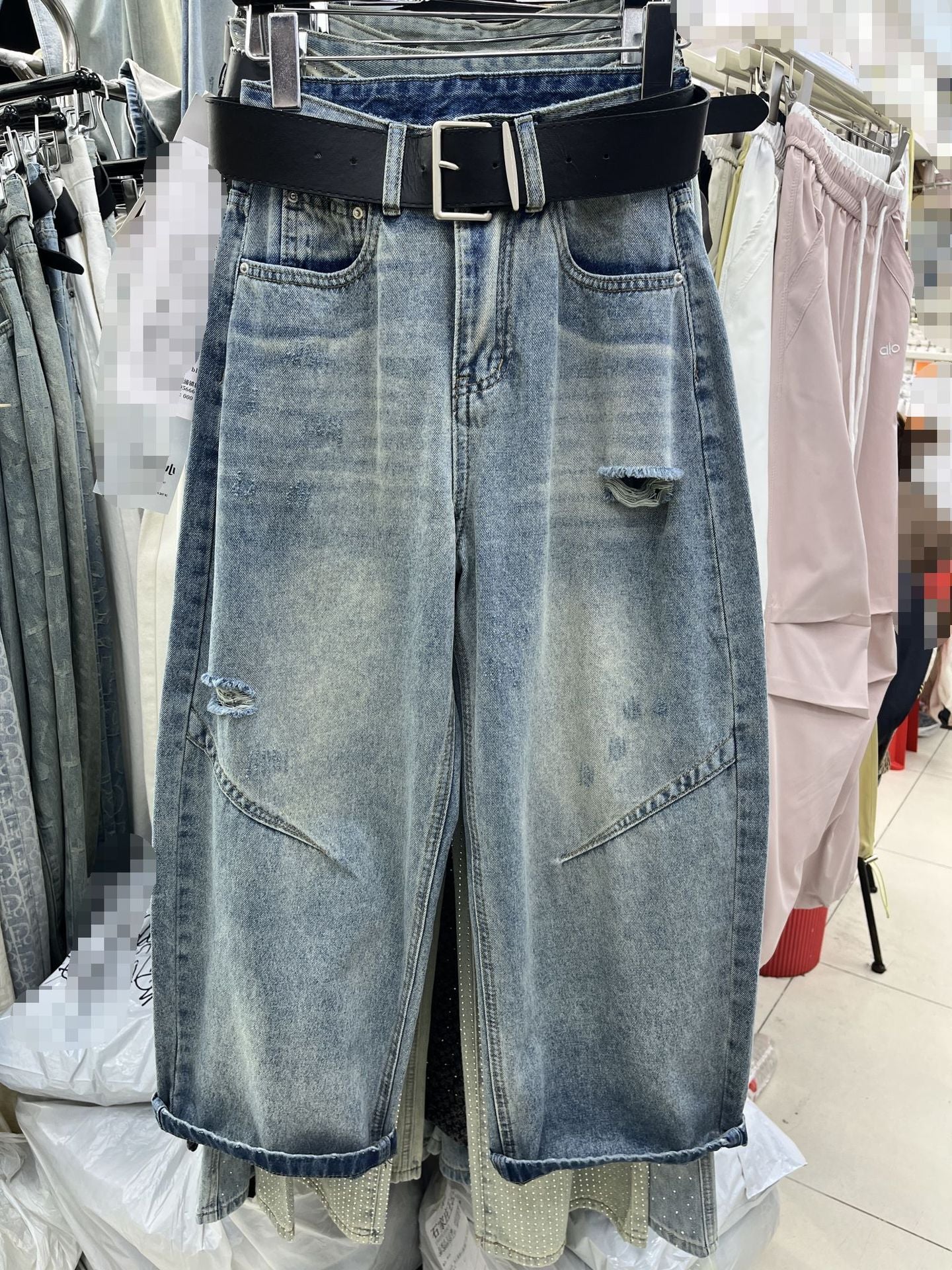 Cropped Straight High Waist Slimming Holes Wide-leg Pants