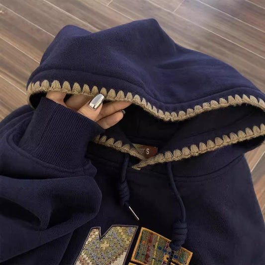 American Retro Hooded Sweatshirt For Women, Slimming And Loose