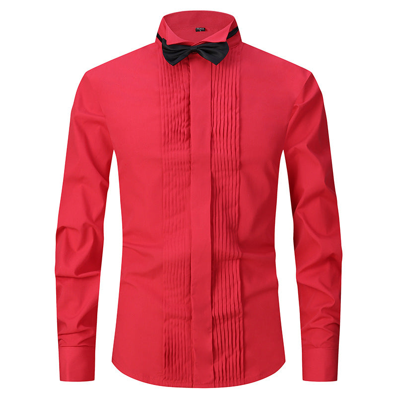 Solid Color Slim-fit Cotton Men's Long-sleeved Shirt