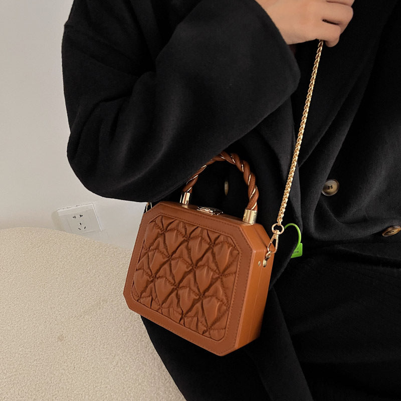 Fashion PU Stereotyped Small Square Bag Korean Style Temperament Chain