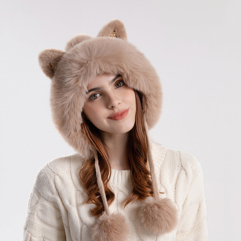Cute Knitted Hat Winter Female Cartoon Cat Ears