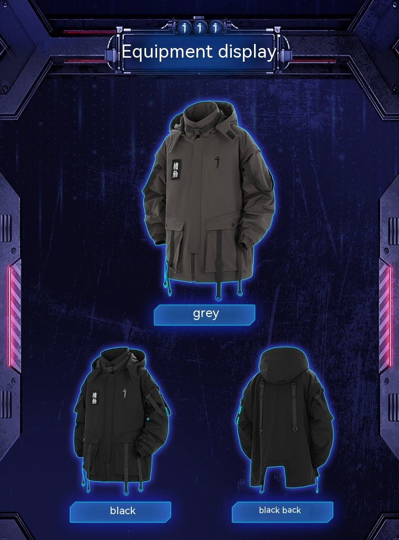 Winter New Functional Fan Moving Ribbon Hooded Cotton Jacket Men