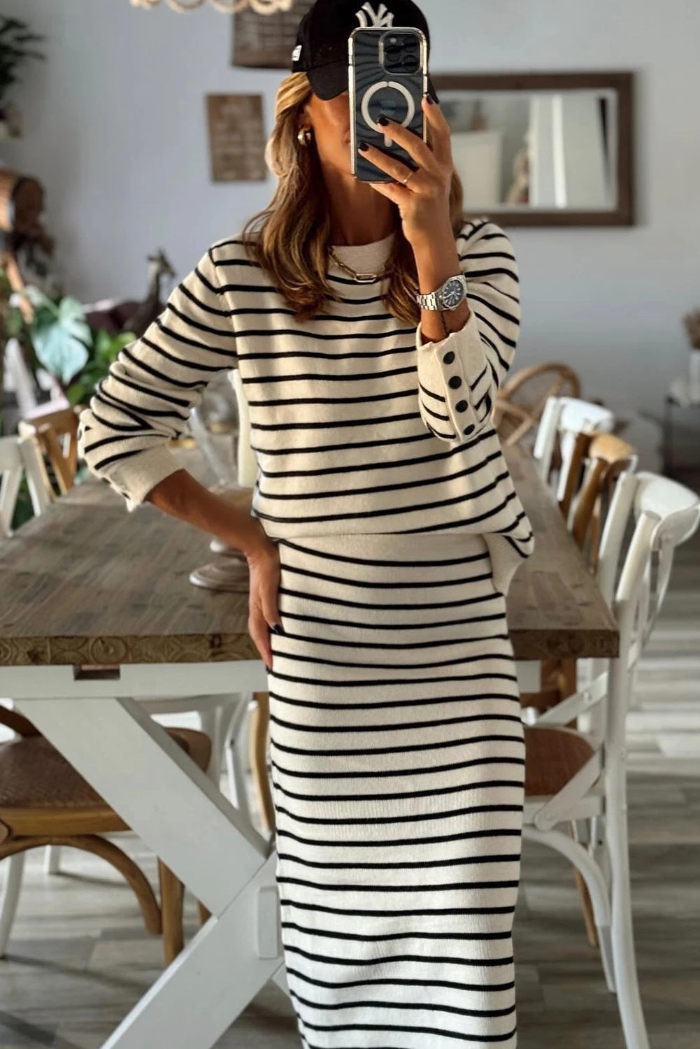 Women's Fashion Striped Knitted Two-piece Sweater