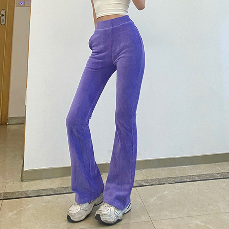 Women's High Waist Pockets Loose And Slim Corduroy Casual Trousers