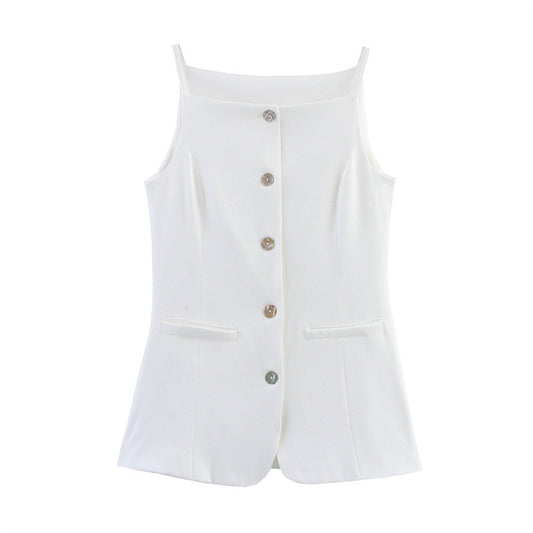 Solid Color Slim Fit Slimming Spaghetti Straps Mid-length Vest