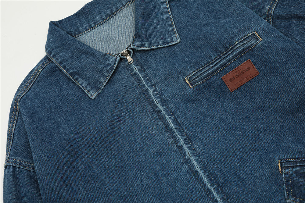 Creative Contrast Color Letter Printing Denim Jacket