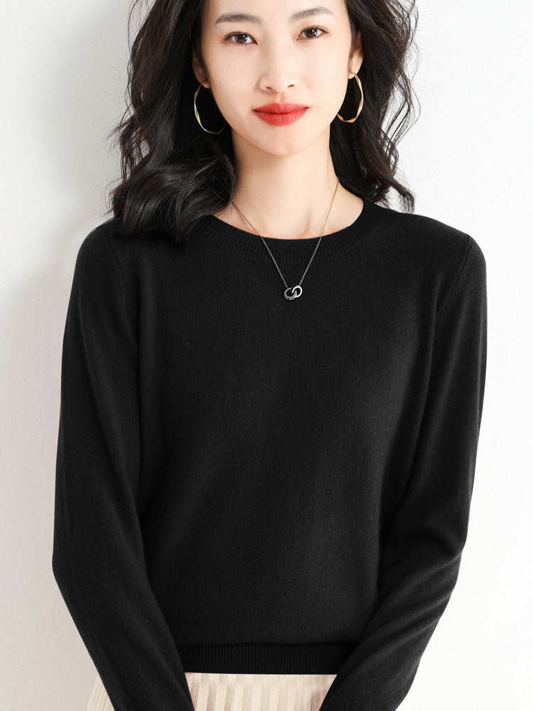 Slim Fit Solid Color Round Neck Base Pullover Sweater