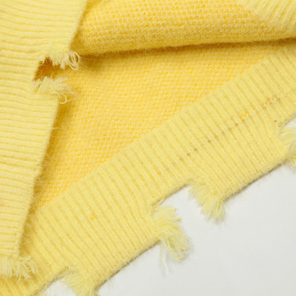 Banana Round Neck Sweater Men's High Street Ripped Ripped