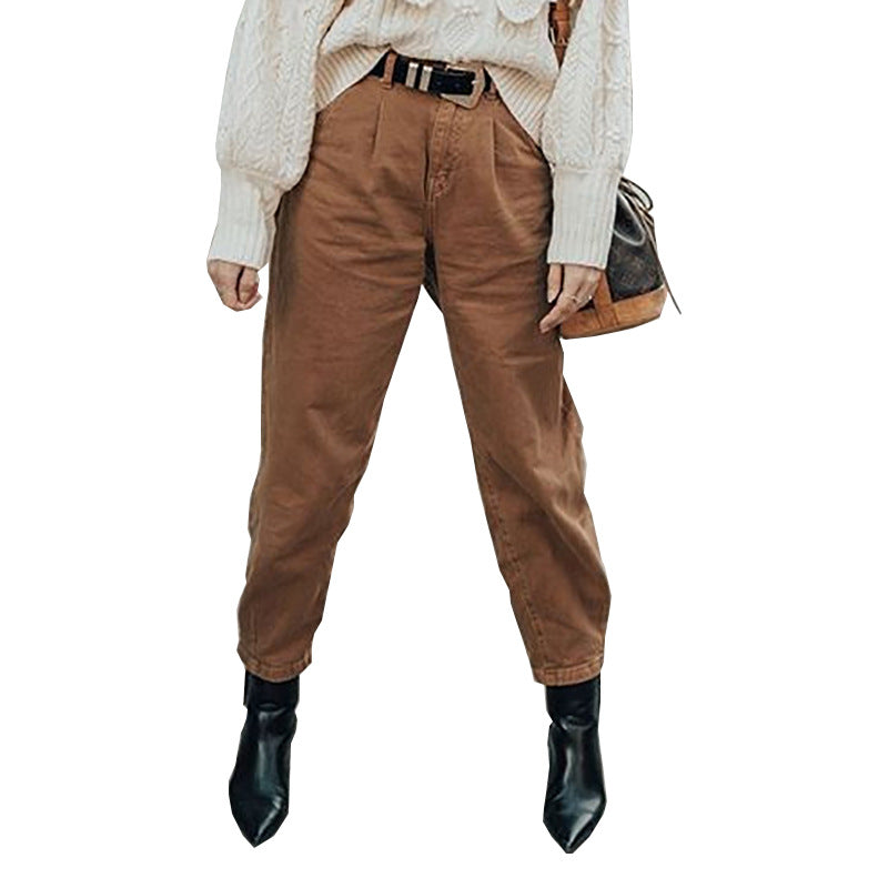 Women's loose high waist denim trousers