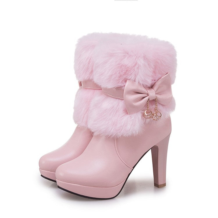 Bowknot Fur Collar Short Boots Rider Boots
