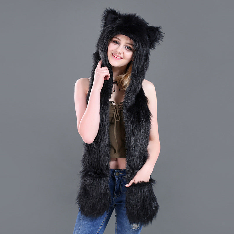 Stuffed animal hat cute cartoon hat scarf gloves