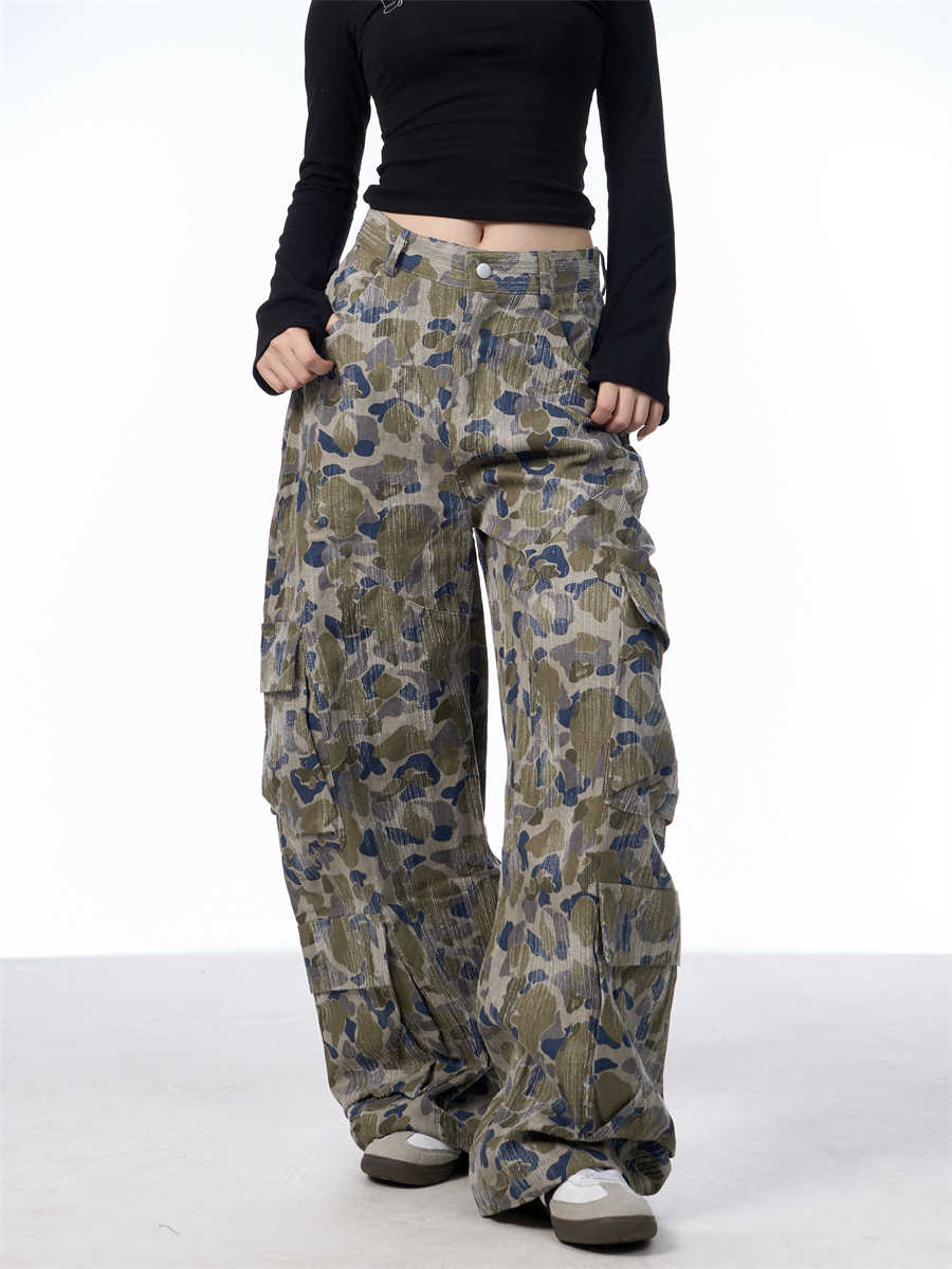 Camouflage Cargo Pants Women's Loose Straight Wide Leg Casual Pants