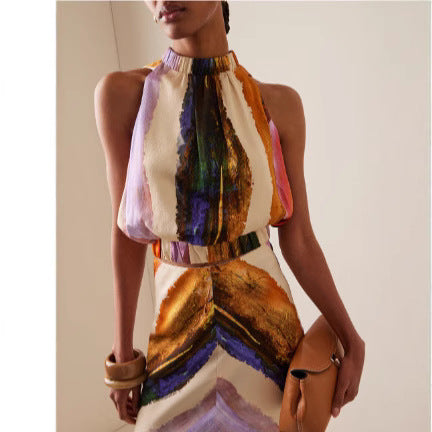 Sleeveless Wrap-Style Decorative Single-Breasted Lapel Dress Set