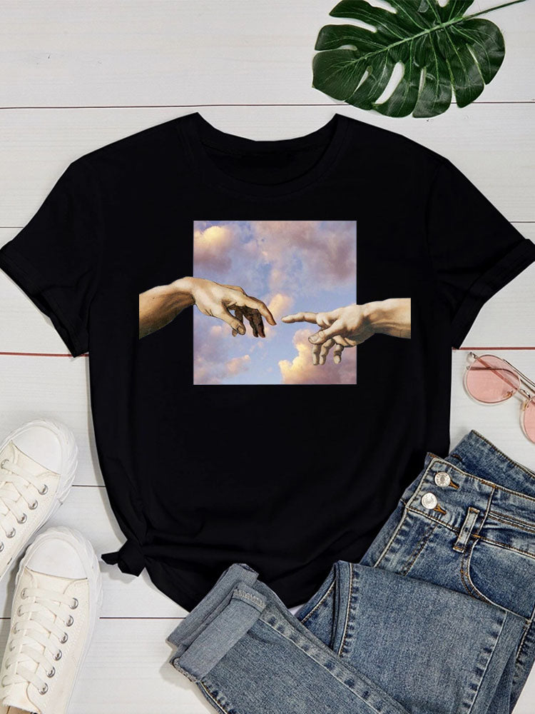 European And American Alphabet Print Short-sleeved T-shirt