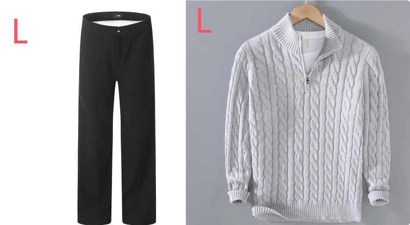 Half-high Neck Thickened Thick Needle Men's Sweater Zip Loose Pullover Knitwear