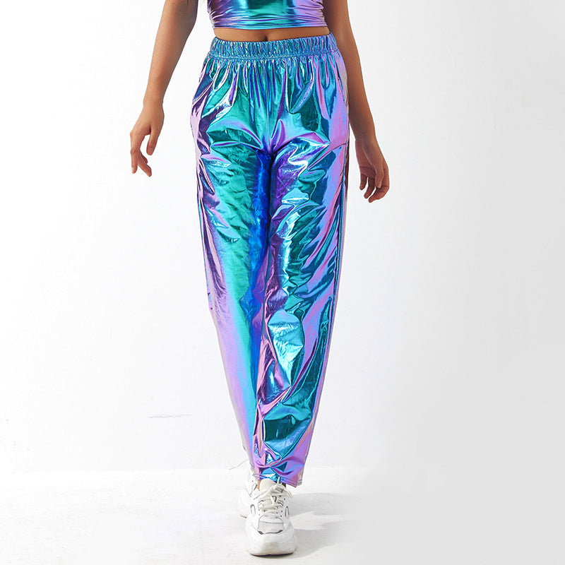 Casual Pants Women's High Street INS Design Aurora Laser Gradient High Waist Straight Pants