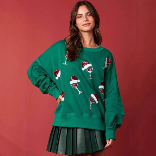 Christmas-themed Double-decorated Sequin Crewneck Hoodie