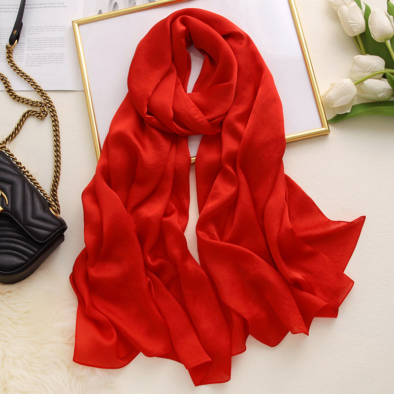 Korean style solid color ladies satin scarf
