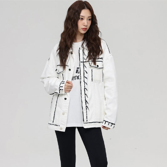 Autumn Men's And Women's Embroidered Denim Coat