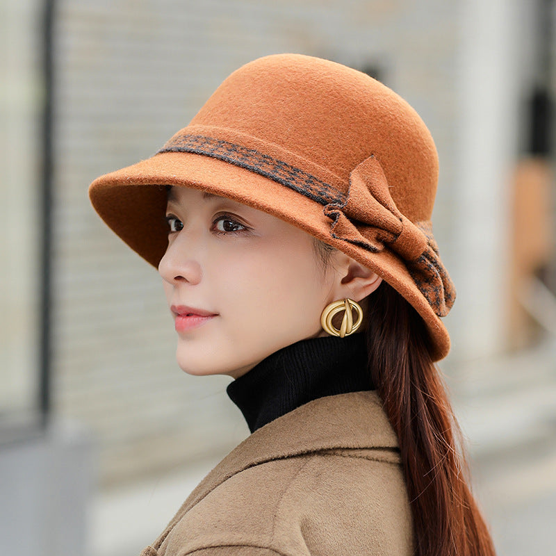 Ladies Fashion Bow Knot Wool Pot Hat