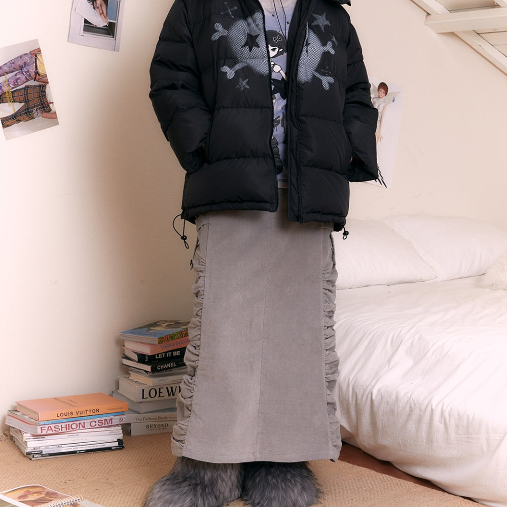 Grey Corduroy Pleated Legless Dress